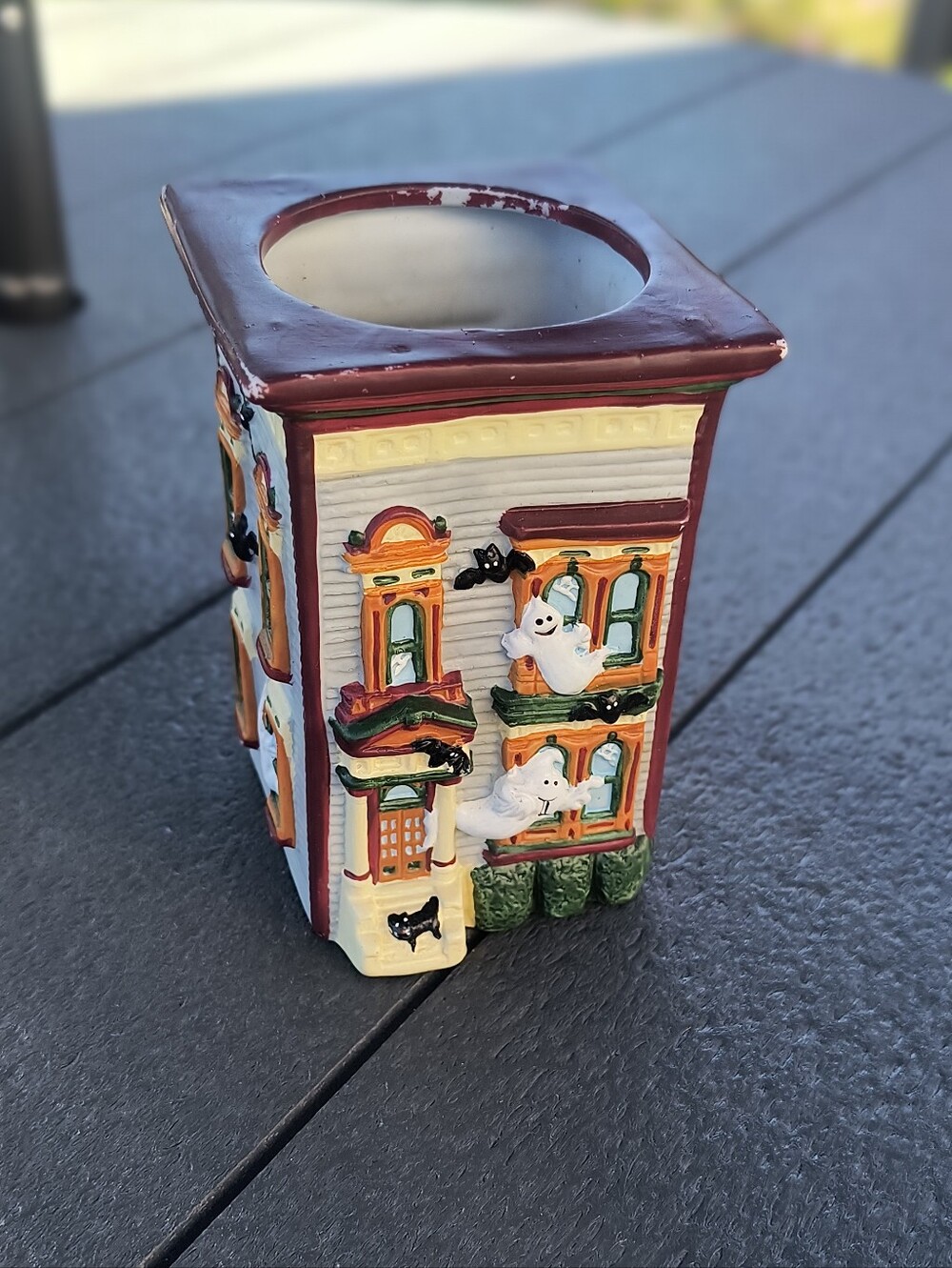 New Holland Floral Inc Vintage Halloween Ceramic Haunted House Candle Holder